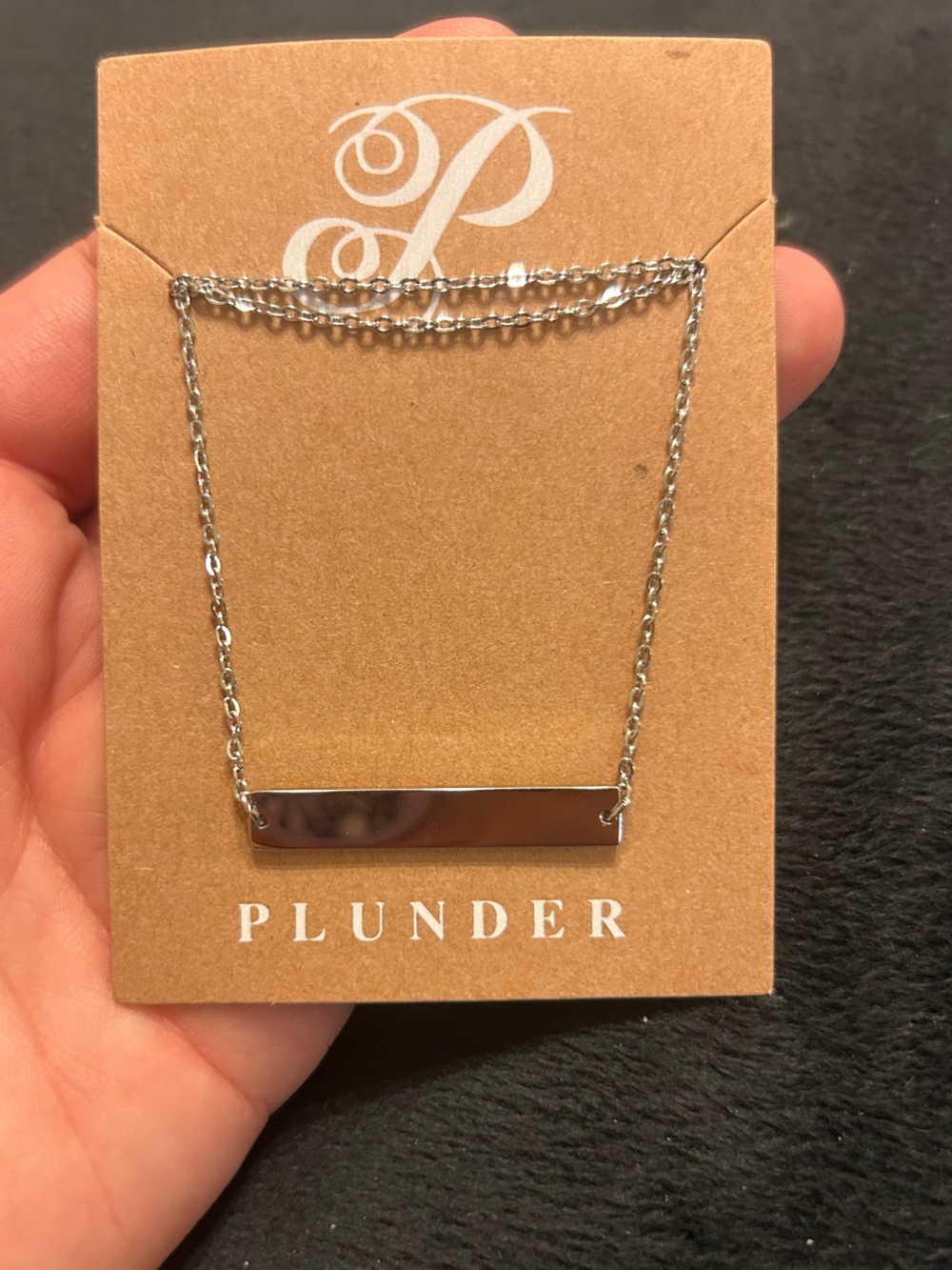 Plunder Silver Tone Bar Pendant Necklace Minimalist Dainty Layering Jewelry